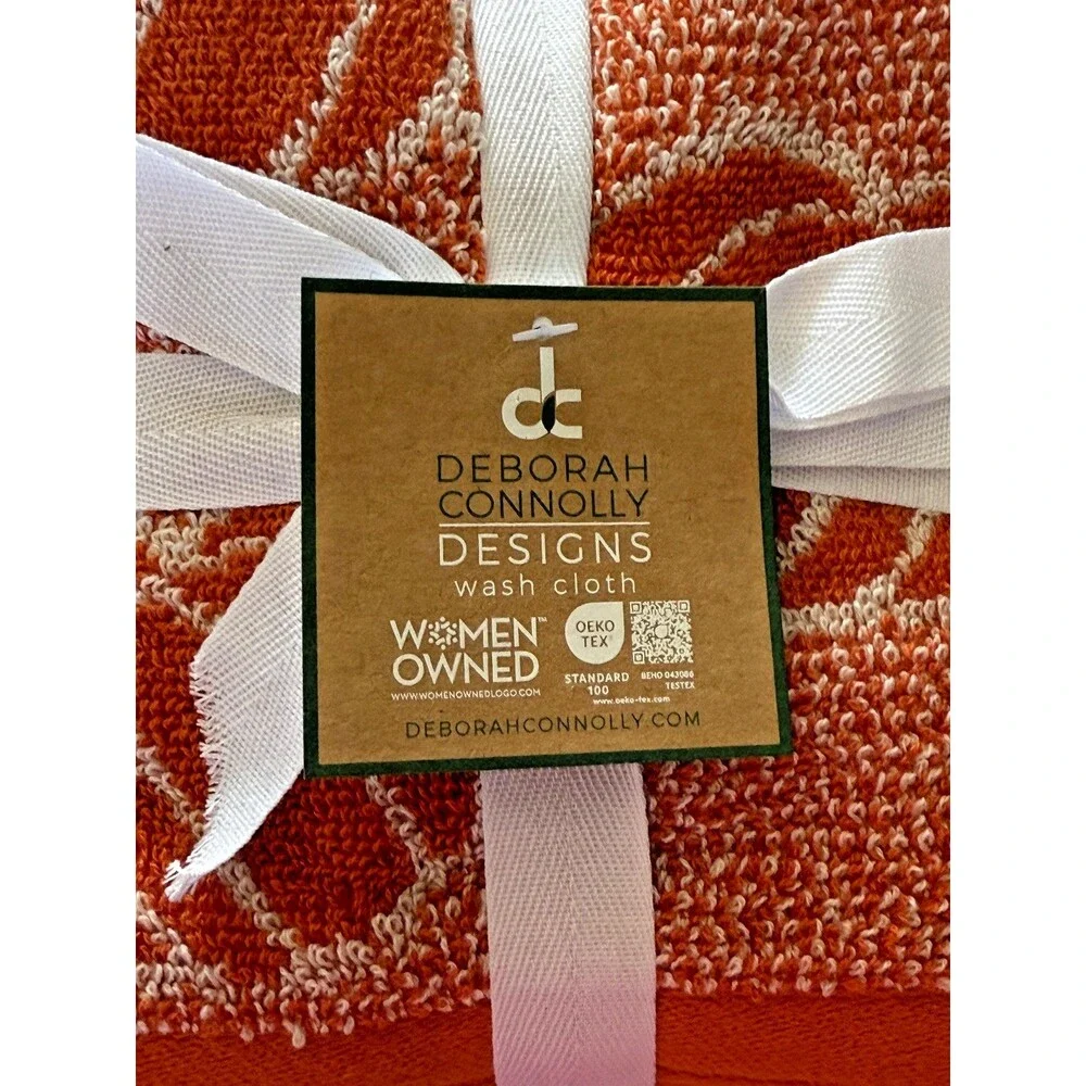 Deborah Connolly Orange Pumpkins Fall Soft Set of 4 Washcloths Facecloths 12x12